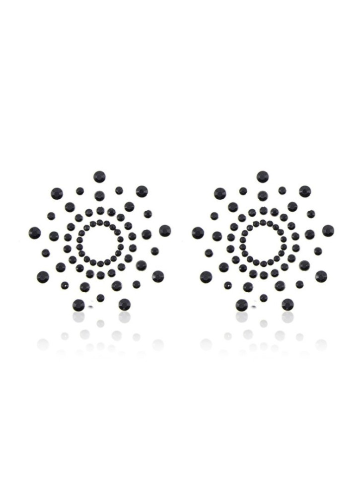 Paire de cache tétons adhésifs strass noir - NP-1030BLK